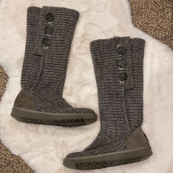 UGG Classic Cardi Boots Size 7 Grey Wool Sheepskin - Picture 1 of 14